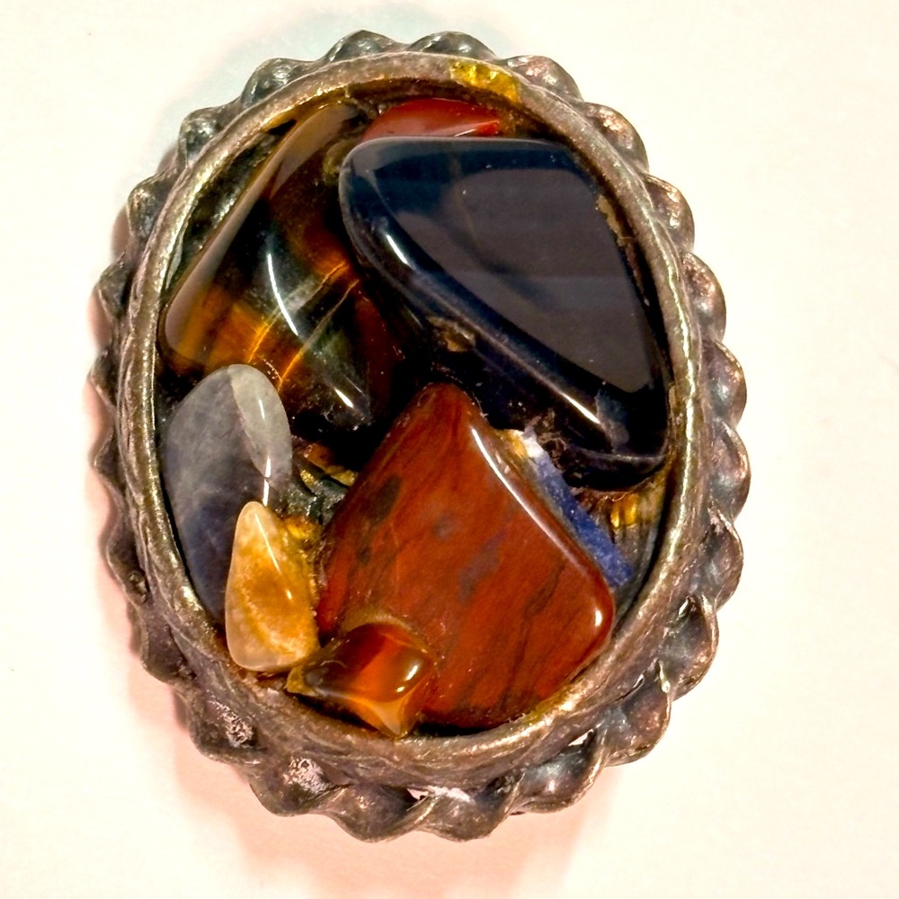 Multicolor polished vintage gemstone Brooch